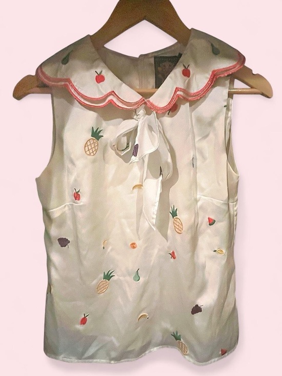 Modcloth Tops - Whimsical Fruit Embroidered Tie-Neck Sleeveless Top